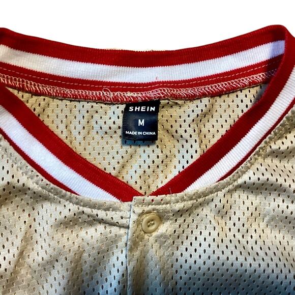 NWOT SHEIN Men Letter Graphic Striped Trim Mesh Shirt - Picture 3 of 4